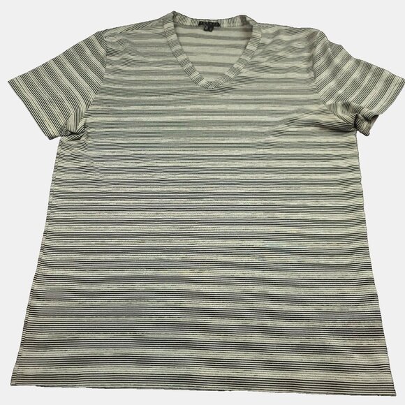 Theory Gaskell Womens L Shirt Pinnate Stripe Light Gray‎ Heather V-Neck - Picture 1 of 13